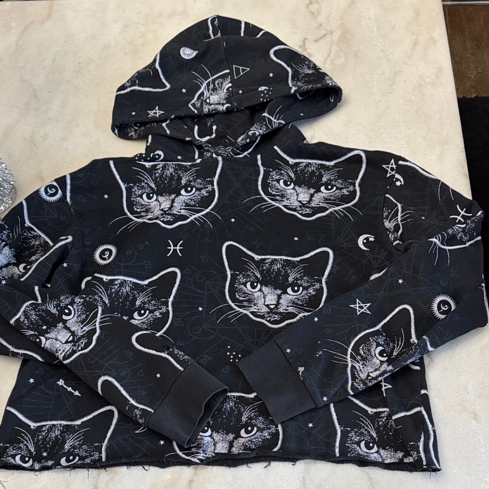 Midnight hour cat print hoodie